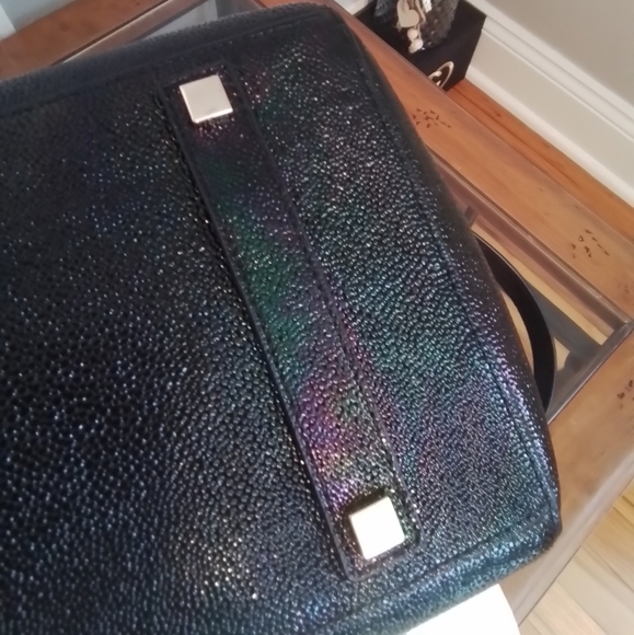 HENRI BENDEL HOUSTON PETROL LEATHER SATCHEL TOTE BAH - Picture 6 of 13